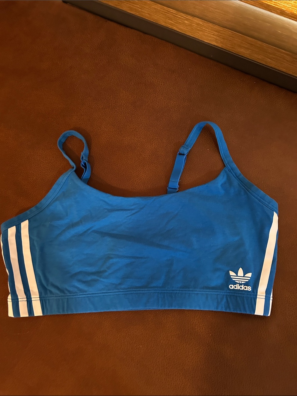 adidas Blue Women’s Swim Bralette with White Three-Stripes
